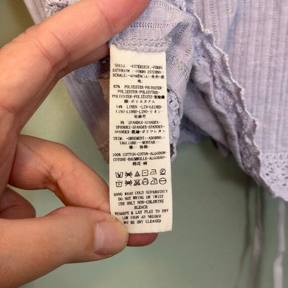 Free People Third Date Crop Top Womens Small Purple Lace Trim Ribbed Long Sleeve - Picture 7 of 7